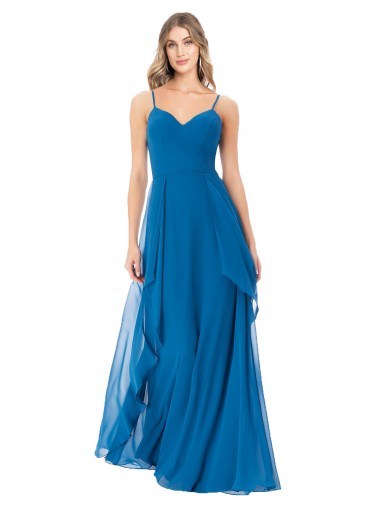 Pfauenblau A-Linien Spaghetti-Träger Chiffon Lange Brautjungfernkleider Lieferanten