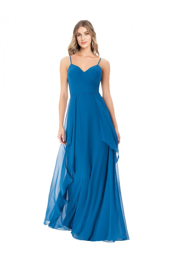 Pfauenblau A-Linien Spaghetti-Träger Chiffon Lange Brautjungfernkleider Lieferanten