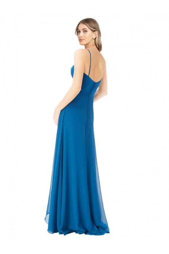 Pfauenblau A-Linien Spaghetti-Träger Chiffon Lange Brautjungfernkleider Lieferanten