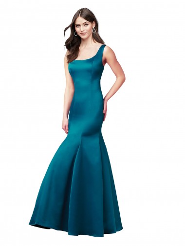 Pfauenblau Meerjungfrau Satin Lange Brautjungfernkleider / Abiballkleider Lieferanten