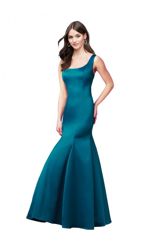 Pfauenblau Meerjungfrau Satin Lange Brautjungfernkleider / Abiballkleider Lieferanten