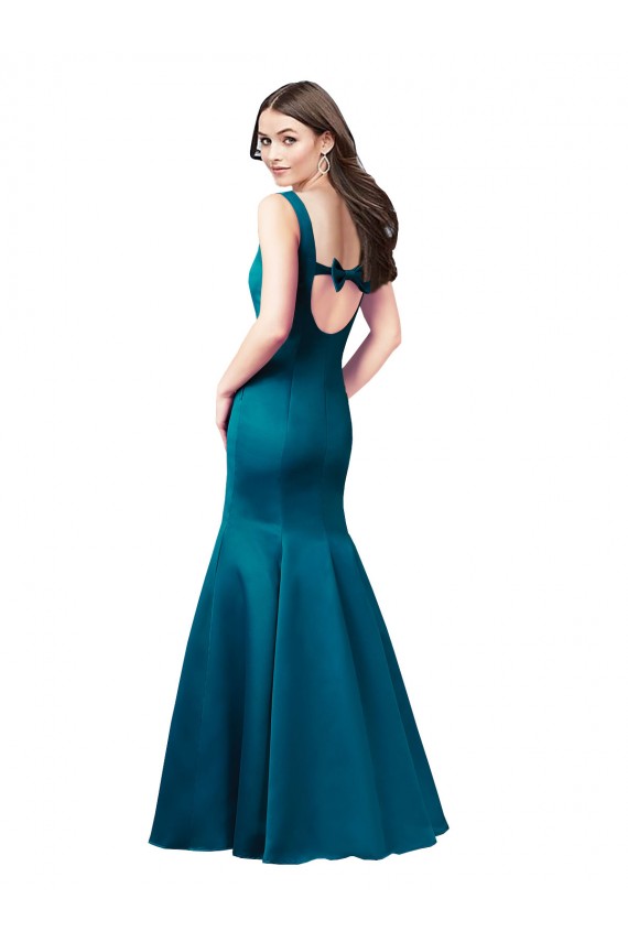 Pfauenblau Meerjungfrau Satin Lange Brautjungfernkleider / Abiballkleider Lieferanten