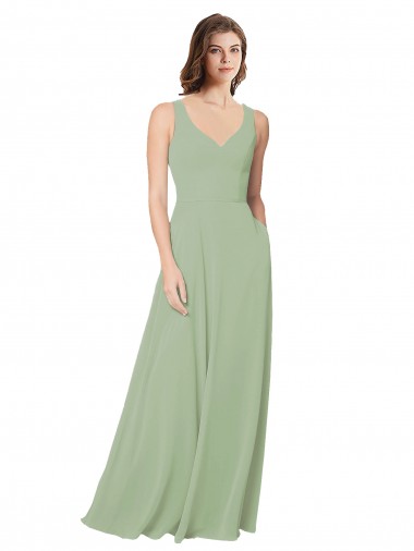 Rauchgrün A-Linien Chiffon Lange Brautjungfernkleider Lieferanten