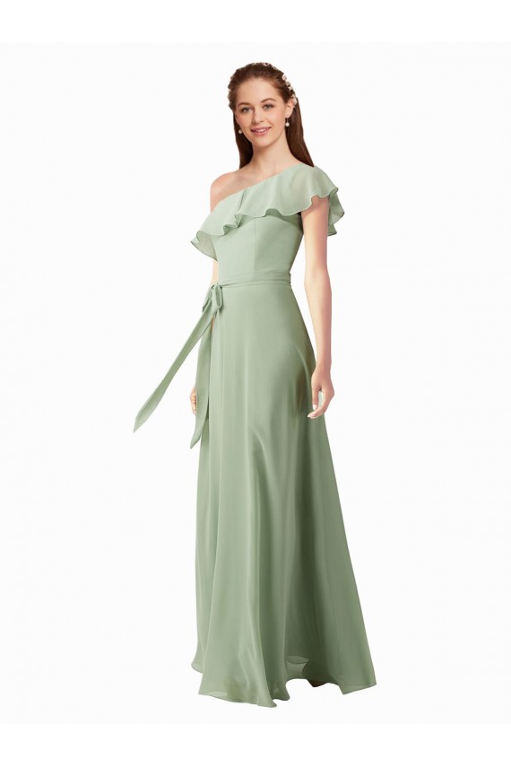 Rauchgrün A-Linien Eine-Schulter Chiffon Lange Brautjungfernkleider Lieferanten