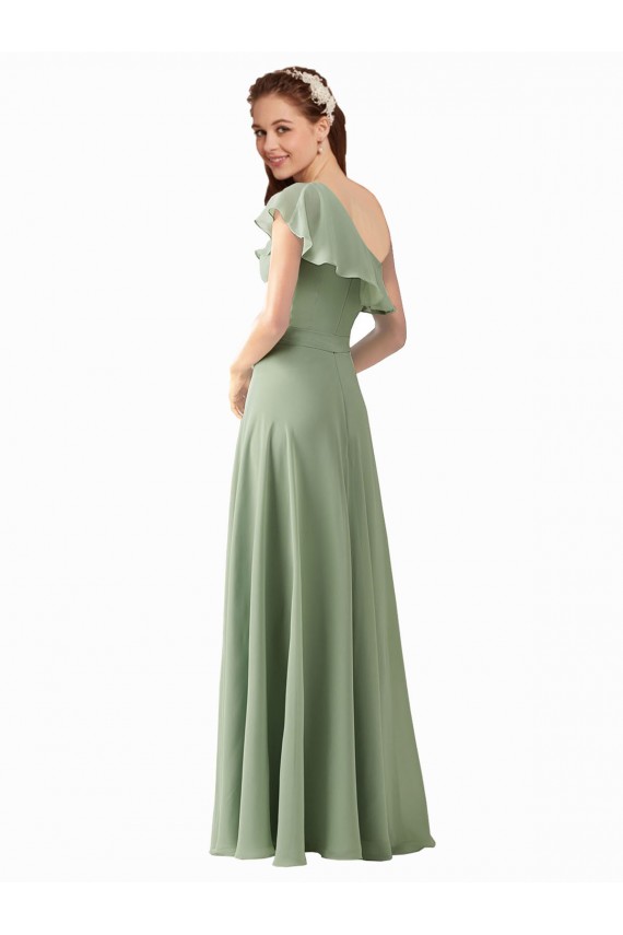 Rauchgrün A-Linien Eine-Schulter Chiffon Lange Brautjungfernkleider Lieferanten