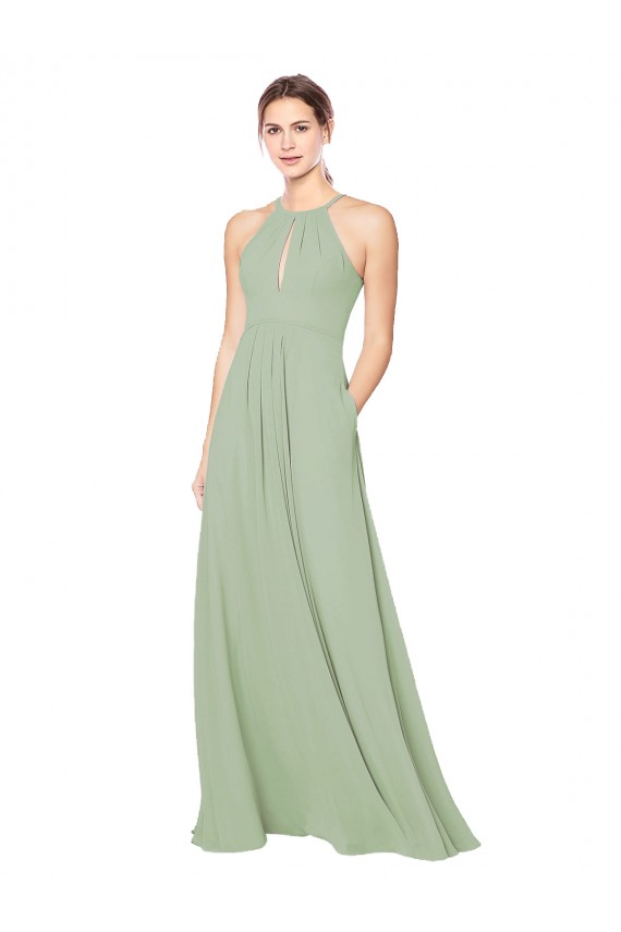 Rauchgrün A-Linien Neckholder Chiffon Lange Brautjungfernkleider Lieferanten
