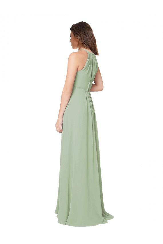 Rauchgrün A-Linien Neckholder Chiffon Lange Brautjungfernkleider Lieferanten