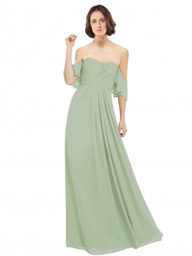 Rauchgrün A-Linien Off-Schulter Chiffon Lange Brautjungfernkleider Lieferanten
