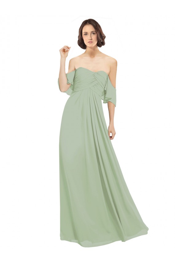 Rauchgrün A-Linien Off-Schulter Chiffon Lange Brautjungfernkleider Lieferanten