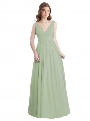 Rauchgrün A-Linien V-Ausschnitt Chiffon Lange Brautjungfernkleider Lieferanten