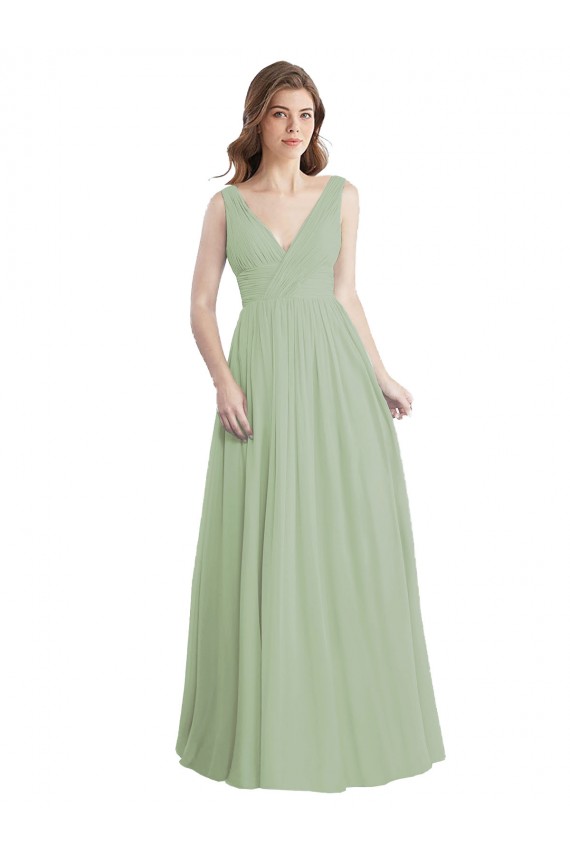 Rauchgrün A-Linien V-Ausschnitt Chiffon Lange Brautjungfernkleider Lieferanten