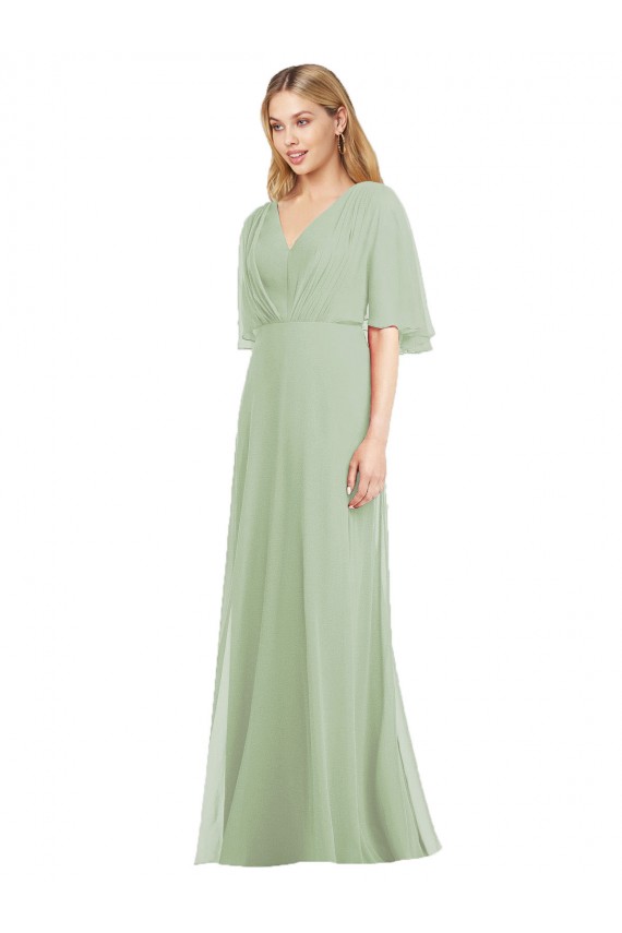 Rauchgrün Trompete V-Ausschnitt Chiffon Lange Brautjungfernkleider Lieferanten
