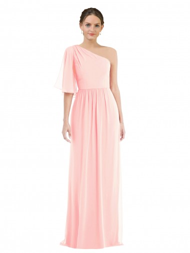 Rosa A-Linien Eine-Schulter Chiffon Lange Brautjungfernkleider Lieferanten
