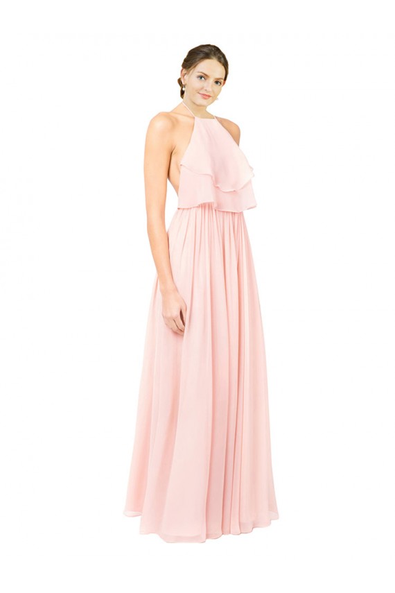 Rosa A-Linien Neckholder Chiffon Lange Brautjungfernkleider Lieferanten