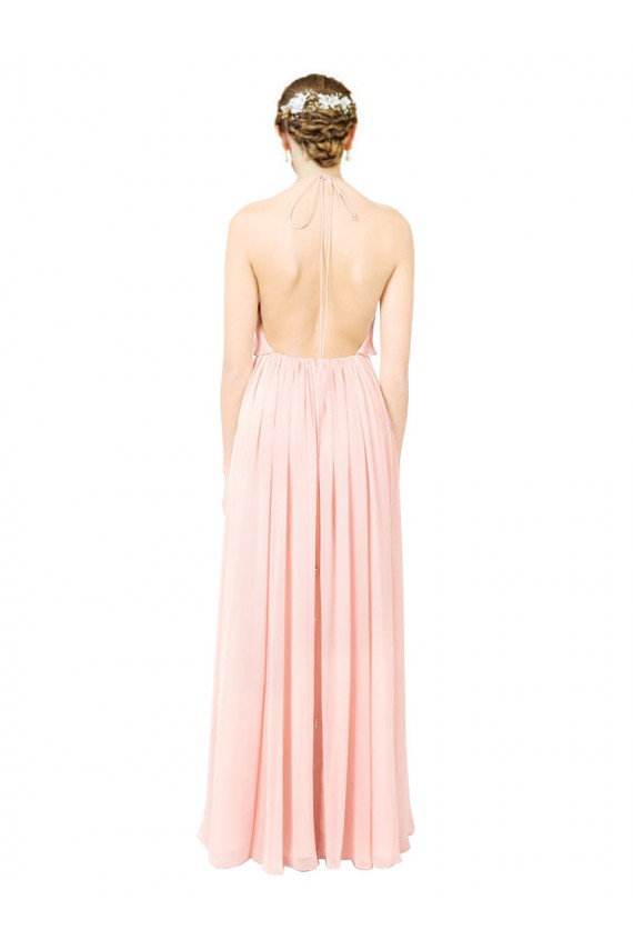 Rosa A-Linien Neckholder Chiffon Lange Brautjungfernkleider Lieferanten
