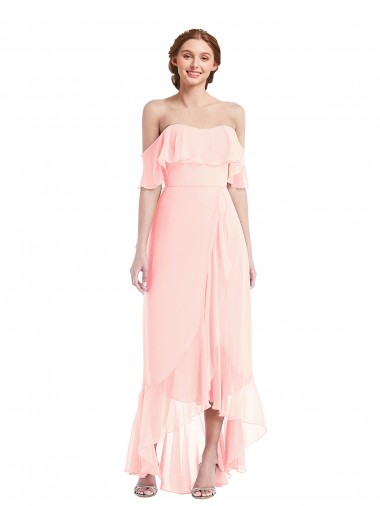 Rosa A-Linien Off-Schulter Chiffon Lange Brautjungfernkleider Lieferanten