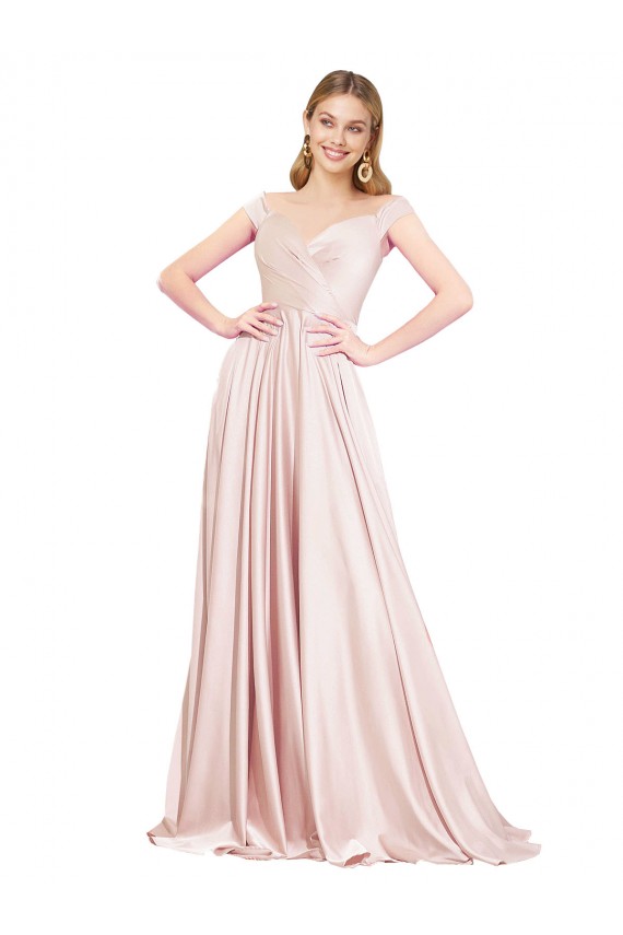 Rosa A-Linien Off-Schulter Satin Lange Formale Brautjungfernkleider / Abendkleider / Abiballkleider Lieferanten