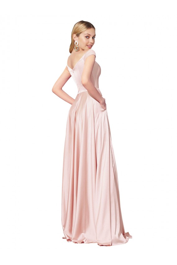 Rosa A-Linien Off-Schulter Satin Lange Formale Brautjungfernkleider / Abendkleider / Abiballkleider Lieferanten
