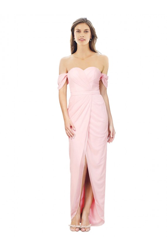 Rosa A-Linien Off-Schulter Trägerlos Chiffon Lange Brautjungfernkleider Lieferanten