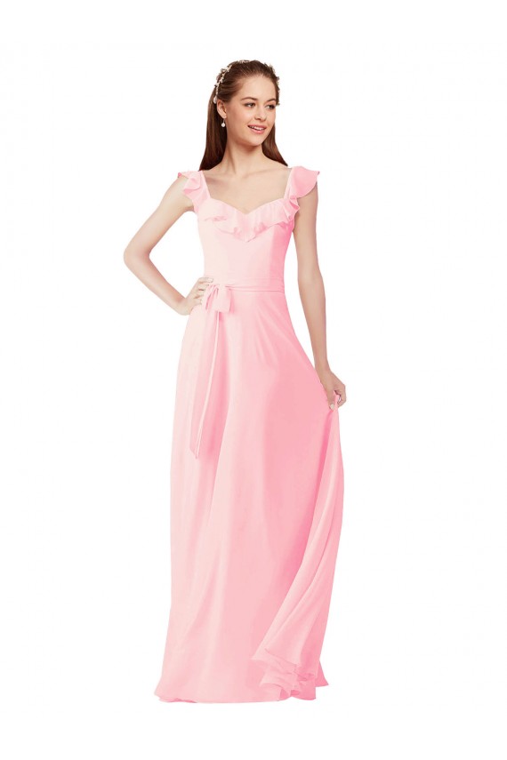 Rosa A-Linien V-Ausschnitt Chiffon Lange Brautjungfernkleider Lieferanten