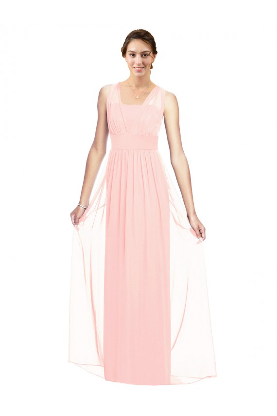 Rosa A-Linien V-Ausschnitt Chiffon Lange Brautjungfernkleider Lieferanten