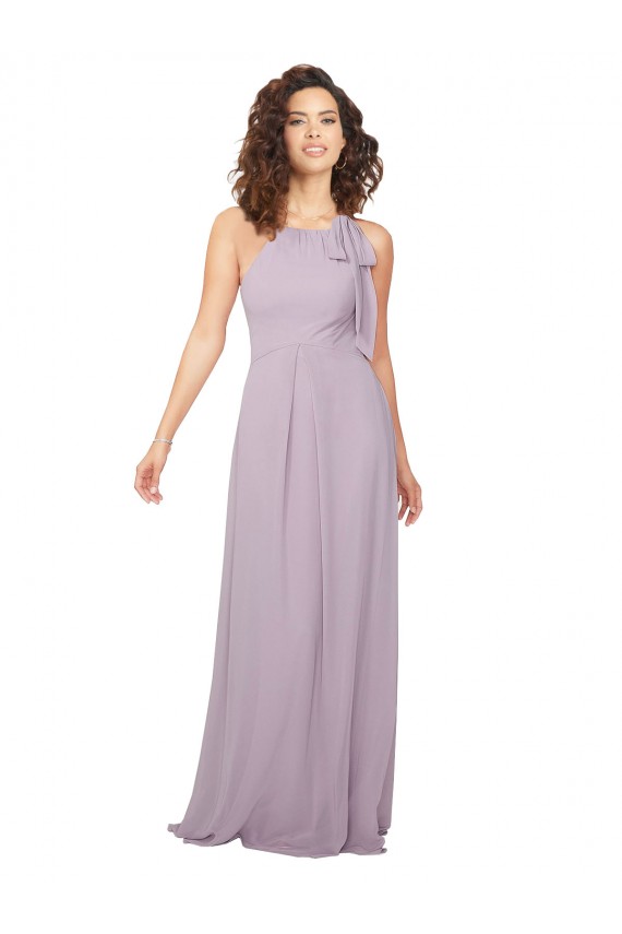 Rosa Leuchten A-Linien Neckholder Chiffon Lange Brautjungfernkleider Lieferanten