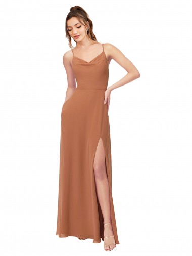 Rosenholz A-Linien Haube Ausschnitt Chiffon Lange Brautjungfernkleider Lieferanten