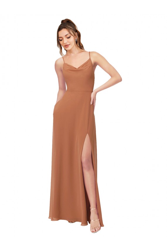 Rosenholz A-Linien Haube Ausschnitt Chiffon Lange Brautjungfernkleider Lieferanten