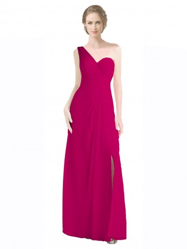 Rot 16 A-Linien Eine-Schulter Chiffon Lange Brautjungfernkleider Lieferanten