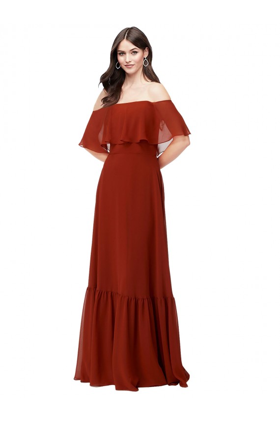 Rot A-Linien Off-Schulter Chiffon Lange Brautjungfernkleider Lieferanten