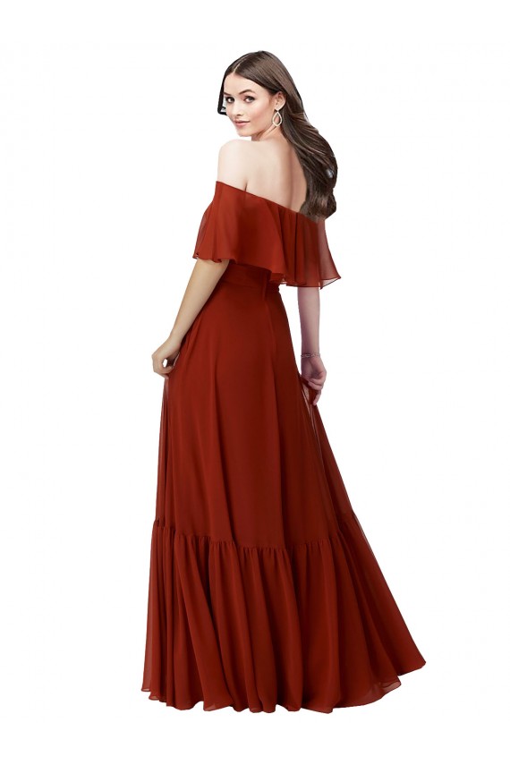 Rot A-Linien Off-Schulter Chiffon Lange Brautjungfernkleider Lieferanten