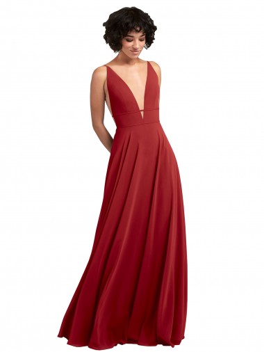 Rot A-Linien V-Ausschnitt Chiffon Lange Brautjungfernkleider Lieferanten
