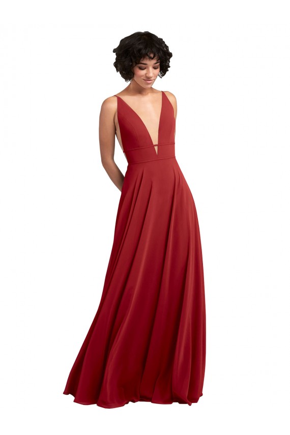 Rot A-Linien V-Ausschnitt Chiffon Lange Brautjungfernkleider Lieferanten