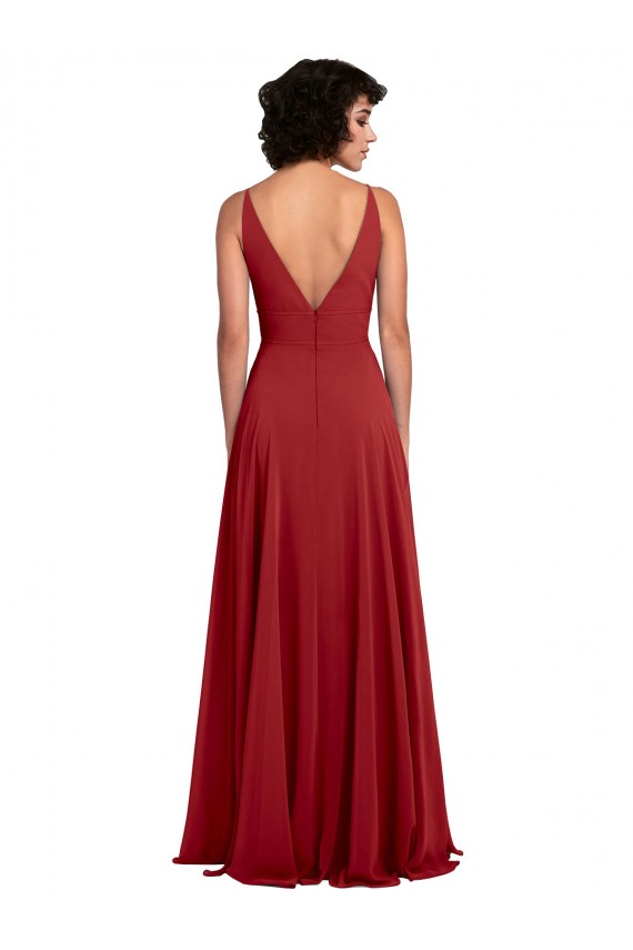 Rot A-Linien V-Ausschnitt Chiffon Lange Brautjungfernkleider Lieferanten