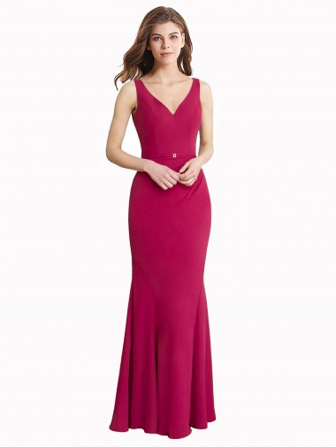 Rot Meerjungfrau V-Ausschnitt Chiffon Lange Brautjungfernkleider / Abiballkleider Lieferanten