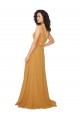 Safran A-Linien V-Ausschnitt Chiffon Lange Brautjungfernkleider Lieferanten