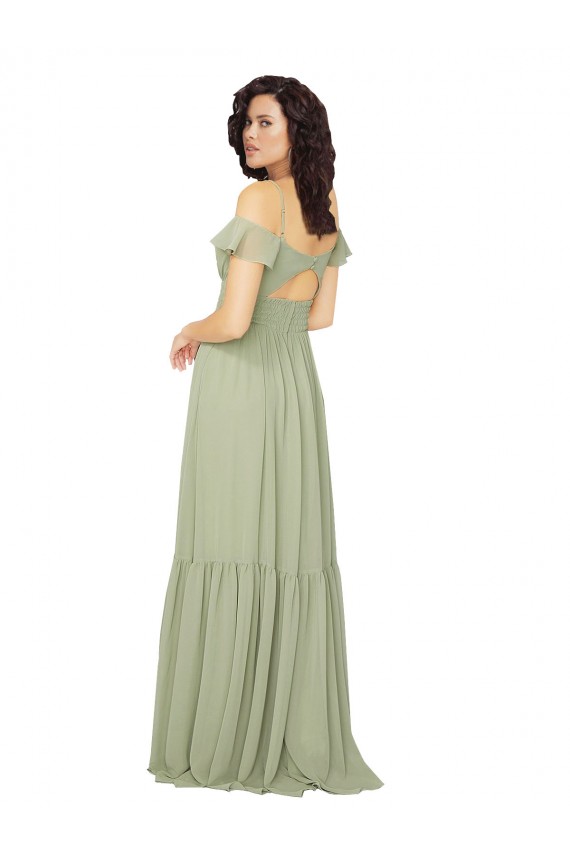 Safran A-Linien V-Ausschnitt Chiffon Lange Brautjungfernkleider Lieferanten