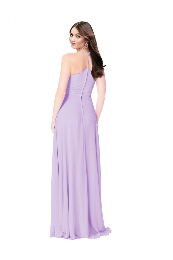 Safran A-Linien V-Ausschnitt Chiffon Lange Brautjungfernkleider Lieferanten