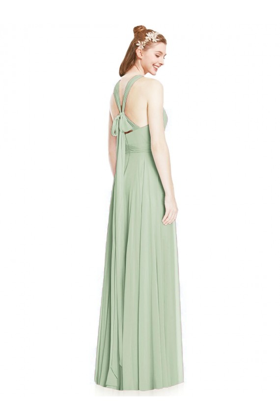 Salbeigrün A-Linien Neckholder Chiffon Lange Brautjungfernkleider Lieferanten
