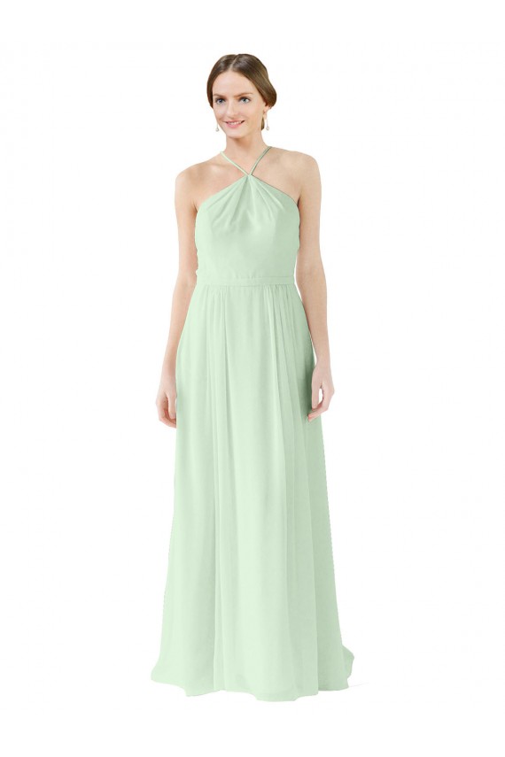 Salbeigrün A-Linien Neckholder Chiffon Lange Brautjungfernkleider Lieferanten