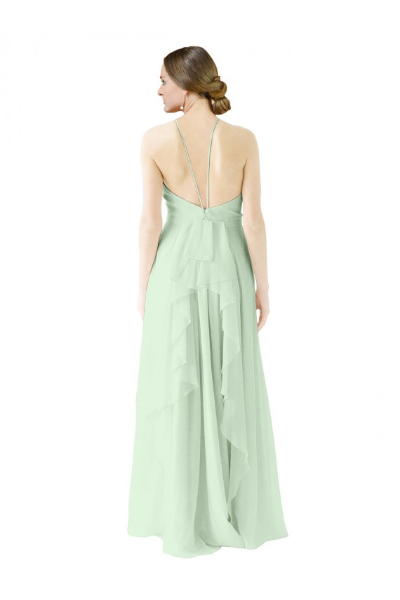 Salbeigrün A-Linien Neckholder Chiffon Lange Brautjungfernkleider Lieferanten