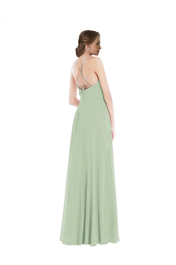 Salbeigrün A-Linien Scoop Chiffon Lange Brautjungfernkleider Lieferanten