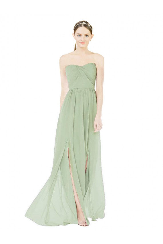 Salbeigrün A-Linien Trägerlos Chiffon Lange Brautjungfernkleider Lieferanten