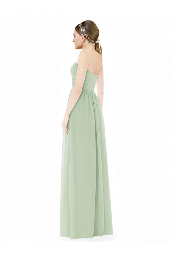 Salbeigrün A-Linien Trägerlos Chiffon Lange Brautjungfernkleider Lieferanten