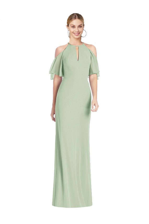 Salbeigrün Meerjungfrau Neckholder Chiffon Lange Brautjungfernkleider Lieferanten