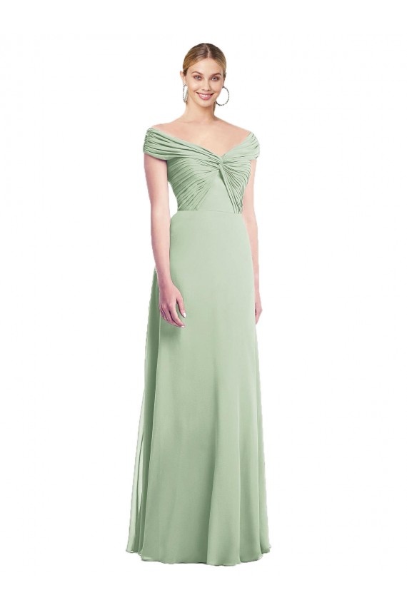 Salbeigrün Trompete Off-Schulter Chiffon Lange Brautjungfernkleider Lieferanten