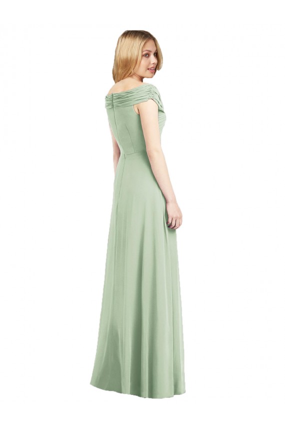 Salbeigrün Trompete Off-Schulter Chiffon Lange Brautjungfernkleider Lieferanten