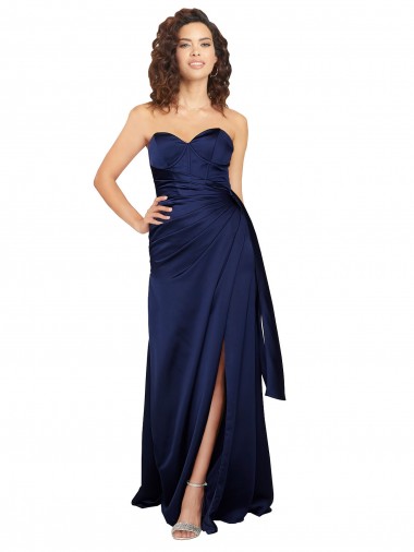 Saphir A-Linien Trägerlos Seidiger Satin Lange Formale Brautjungfernkleider / Abendkleider / Abiballkleider Lieferanten