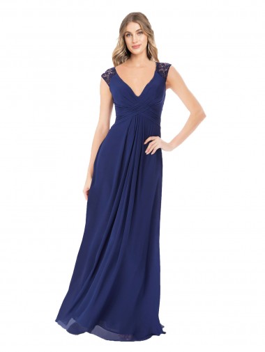 Saphir A-Linien V-Ausschnitt Chiffon Lange Brautjungfernkleider Lieferanten