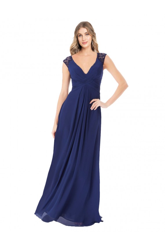 Saphir A-Linien V-Ausschnitt Chiffon Lange Brautjungfernkleider Lieferanten